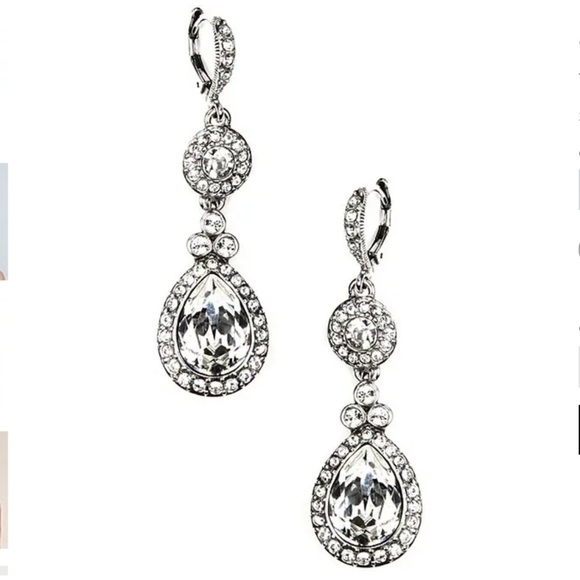 Givenchy Glamorous Pave 3 tier drop crystal pierced earrings NWT Swarovski - Picture 2 of 12